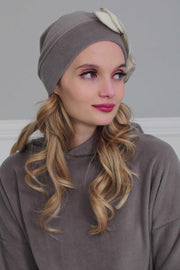 Soft Fleece Instant Turban with a Beautiful Side Decoration, Windproof Fleece Turban for Women, Winter Fashion Pre-tied Turban Hijab,B-60 Grey