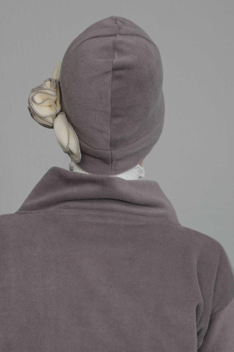 Soft Fleece Instant Turban with a Beautiful Side Decoration, Windproof Fleece Turban for Women, Winter Fashion Pre-tied Turban Hijab,B-60 Grey