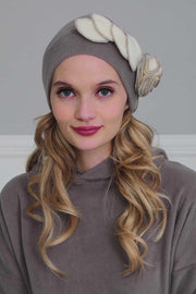 Soft Fleece Instant Turban with a Beautiful Side Decoration, Windproof Fleece Turban for Women, Winter Fashion Pre-tied Turban Hijab,B-60 Grey