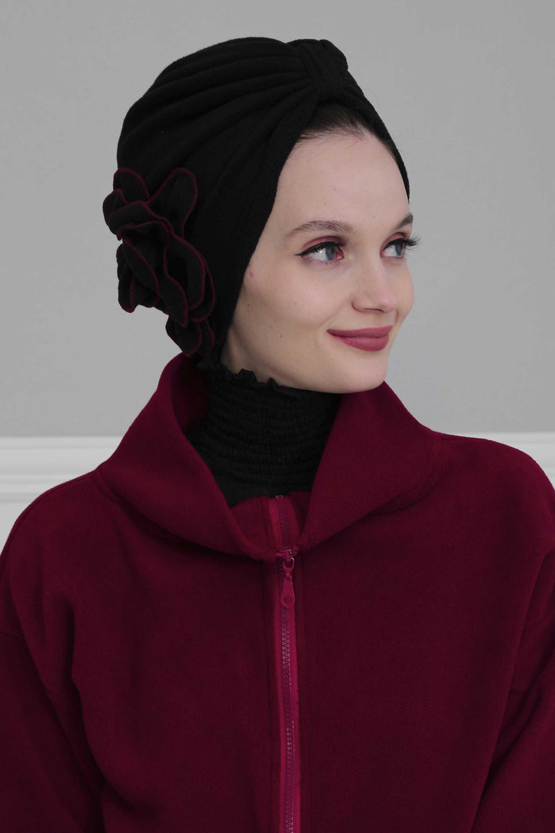 Elegant Rose Embellished Instant Turban for Women, Floral Soft Instant Turban with a Huge Handmade Rose Figure, Winter Instant Turban,B-61