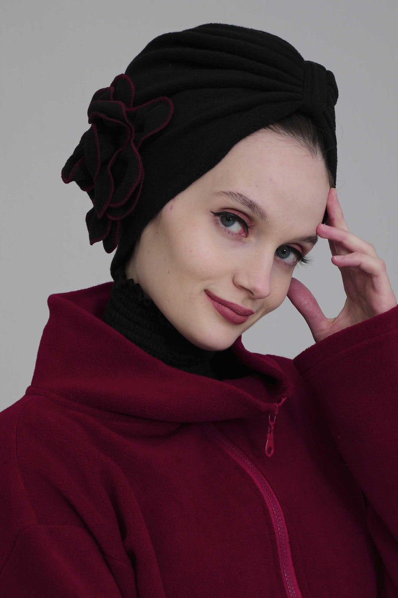 Elegant Rose Embellished Instant Turban for Women, Floral Soft Instant Turban with a Huge Handmade Rose Figure, Winter Instant Turban,B-61