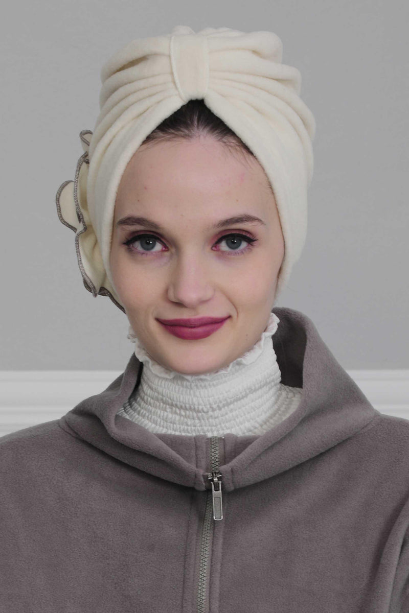 Elegant Rose Embellished Instant Turban for Women, Floral Soft Instant Turban with a Huge Handmade Rose Figure, Winter Instant Turban,B-61