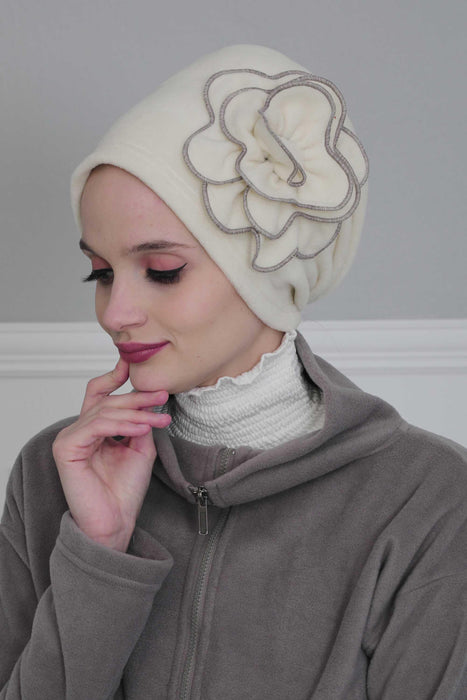 Warm Windproof Soft Lightweight Fleece  Winter Fashion Warm Beanie Cap Hat Turban Head Wrap Bonnet Cap With Flower Detail for Women,B-61