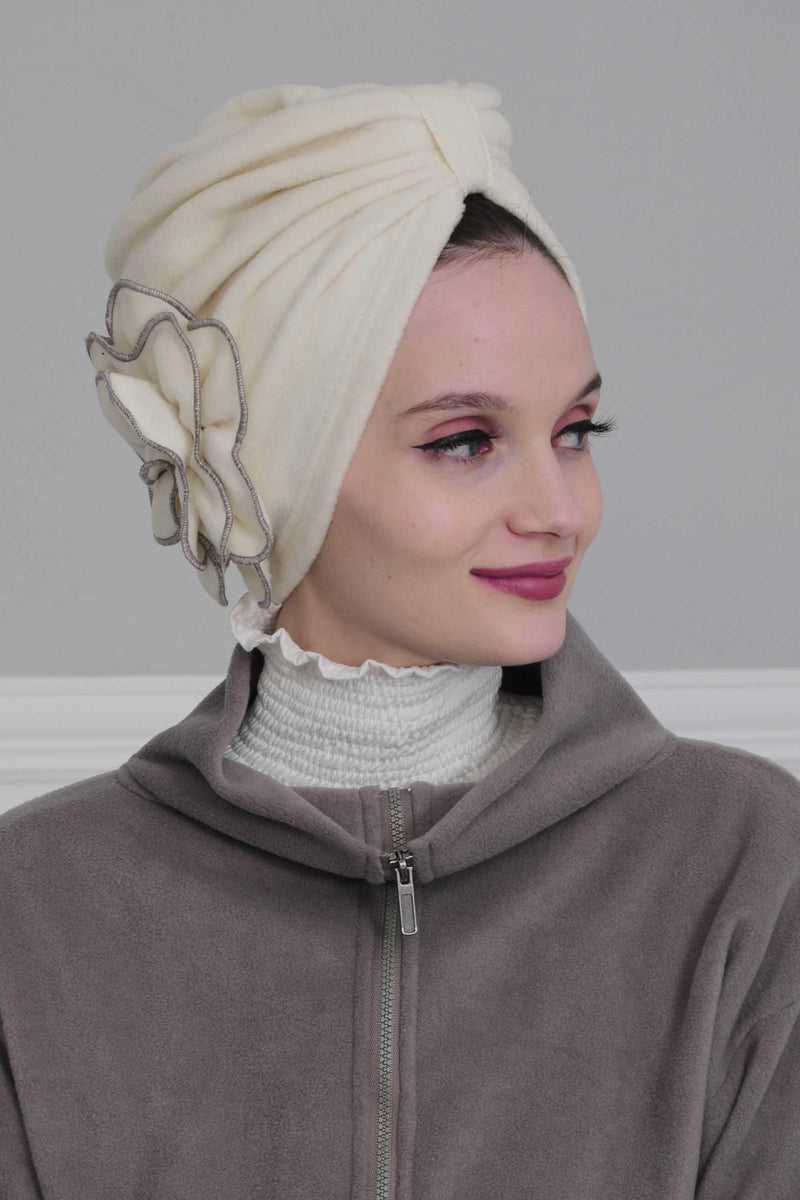 Elegant Rose Embellished Instant Turban for Women, Floral Soft Instant Turban with a Huge Handmade Rose Figure, Winter Instant Turban,B-61