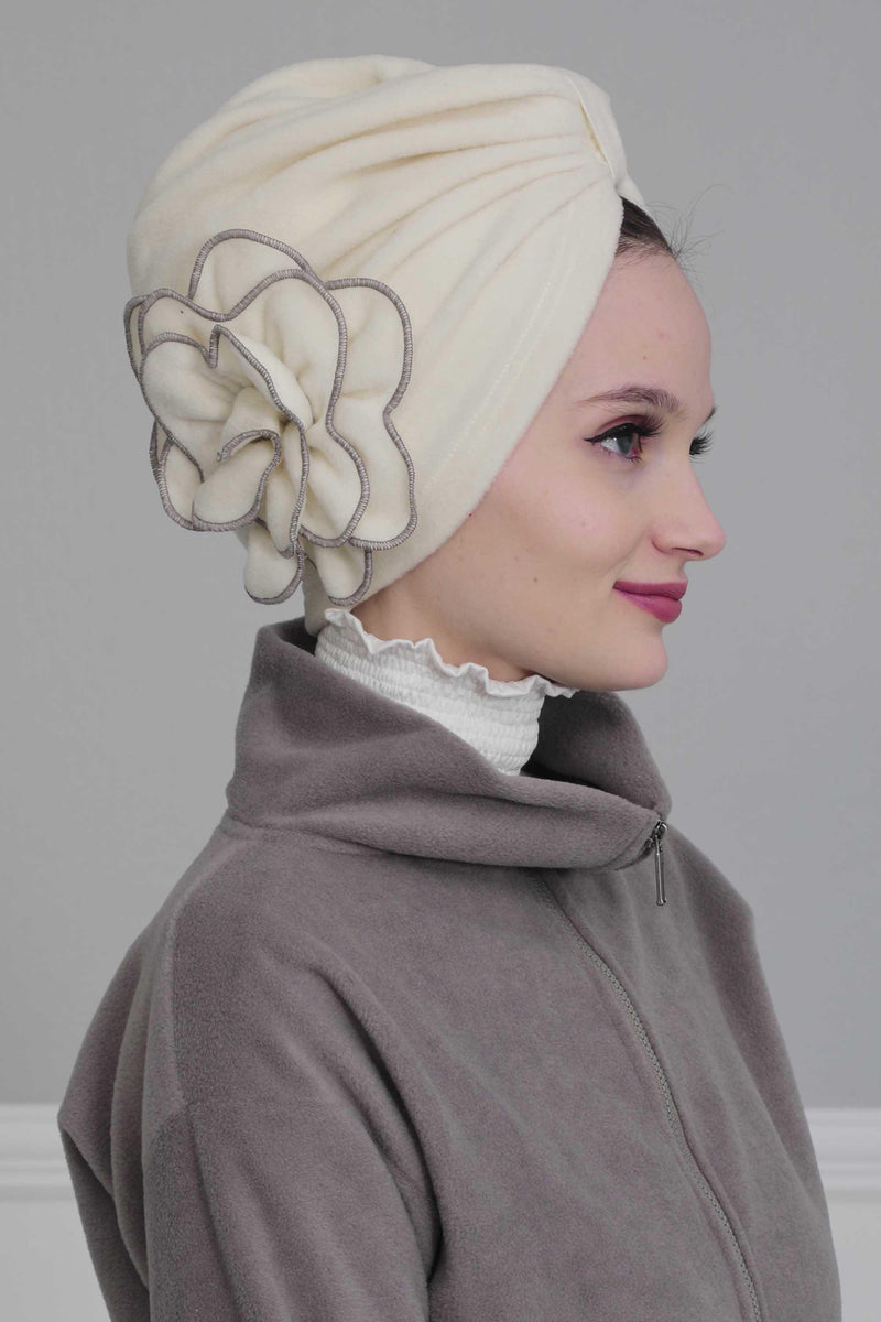 Elegant Rose Embellished Instant Turban for Women, Floral Soft Instant Turban with a Huge Handmade Rose Figure, Winter Instant Turban,B-61