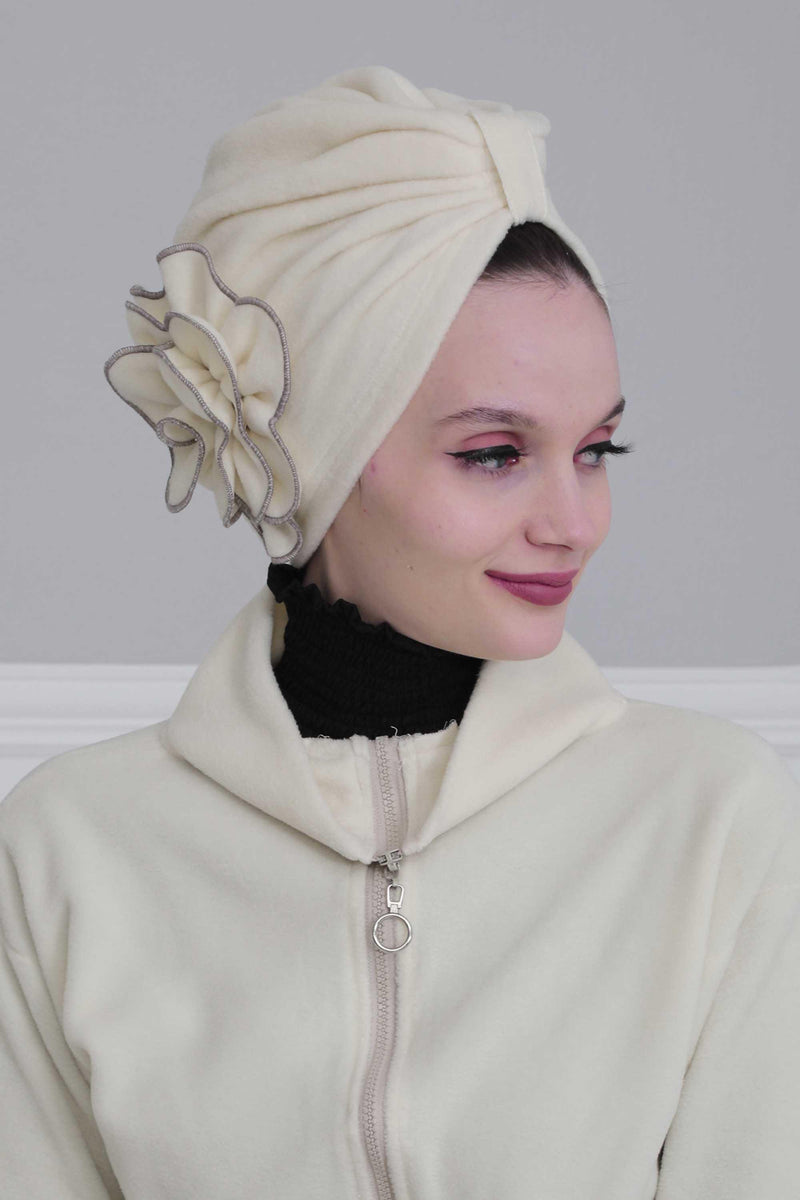 Elegant Rose Embellished Instant Turban for Women, Floral Soft Instant Turban with a Huge Handmade Rose Figure, Winter Instant Turban,B-61