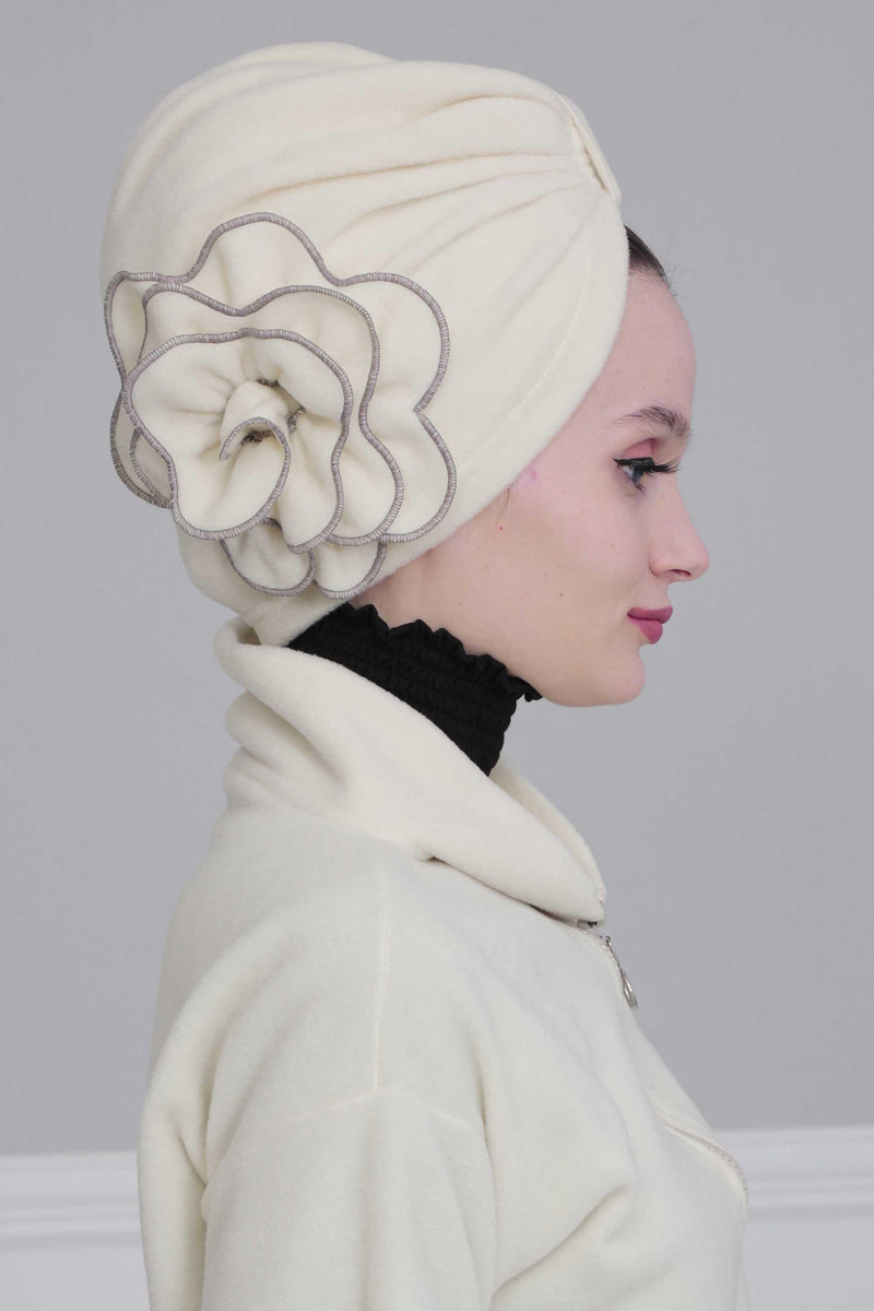 Elegant Rose Embellished Instant Turban for Women, Floral Soft Instant Turban with a Huge Handmade Rose Figure, Winter Instant Turban,B-61