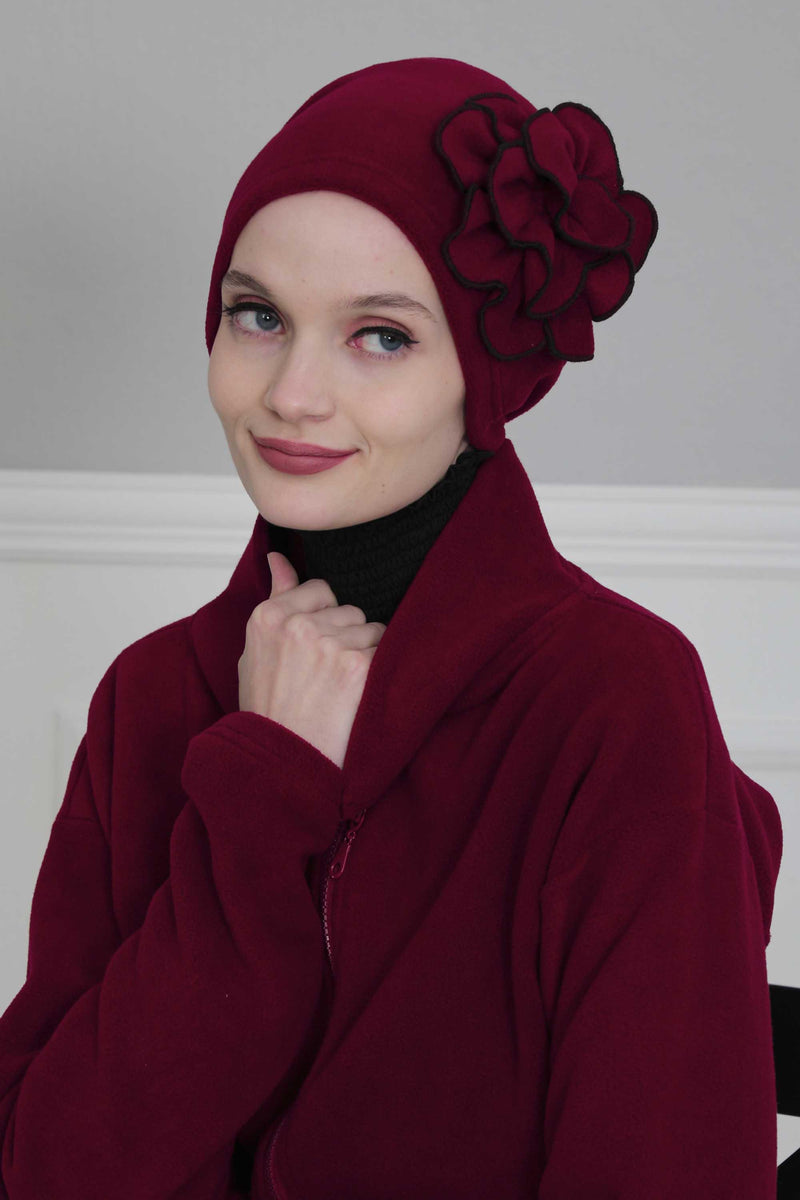 Elegant Rose Embellished Instant Turban for Women, Floral Soft Instant Turban with a Huge Handmade Rose Figure, Winter Instant Turban,B-61
