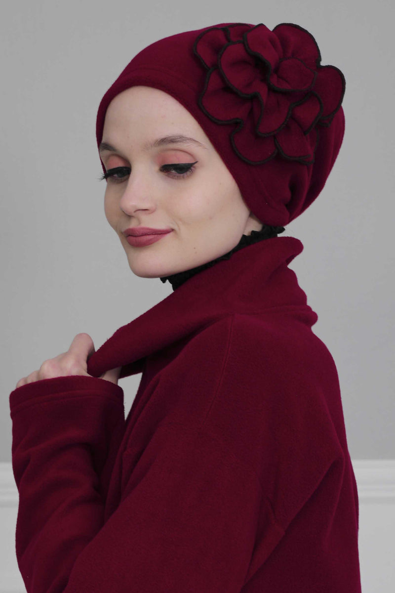 Elegant Rose Embellished Instant Turban for Women, Floral Soft Instant Turban with a Huge Handmade Rose Figure, Winter Instant Turban,B-61