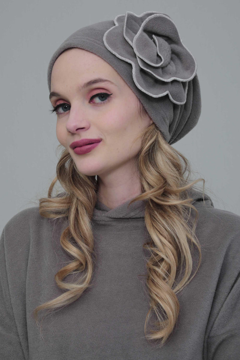 Elegant Rose Embellished Instant Turban for Women, Floral Soft Instant Turban with a Huge Handmade Rose Figure, Winter Instant Turban,B-61