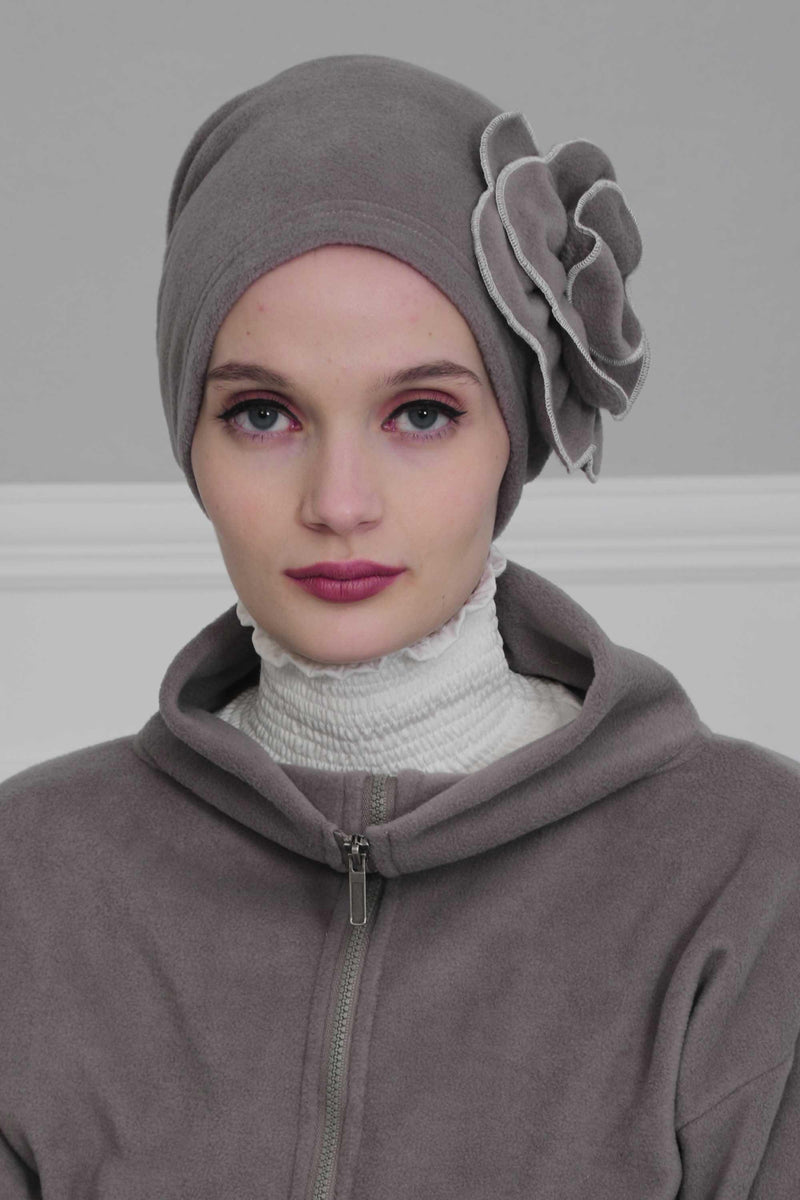 Elegant Rose Embellished Instant Turban for Women, Floral Soft Instant Turban with a Huge Handmade Rose Figure, Winter Instant Turban,B-61