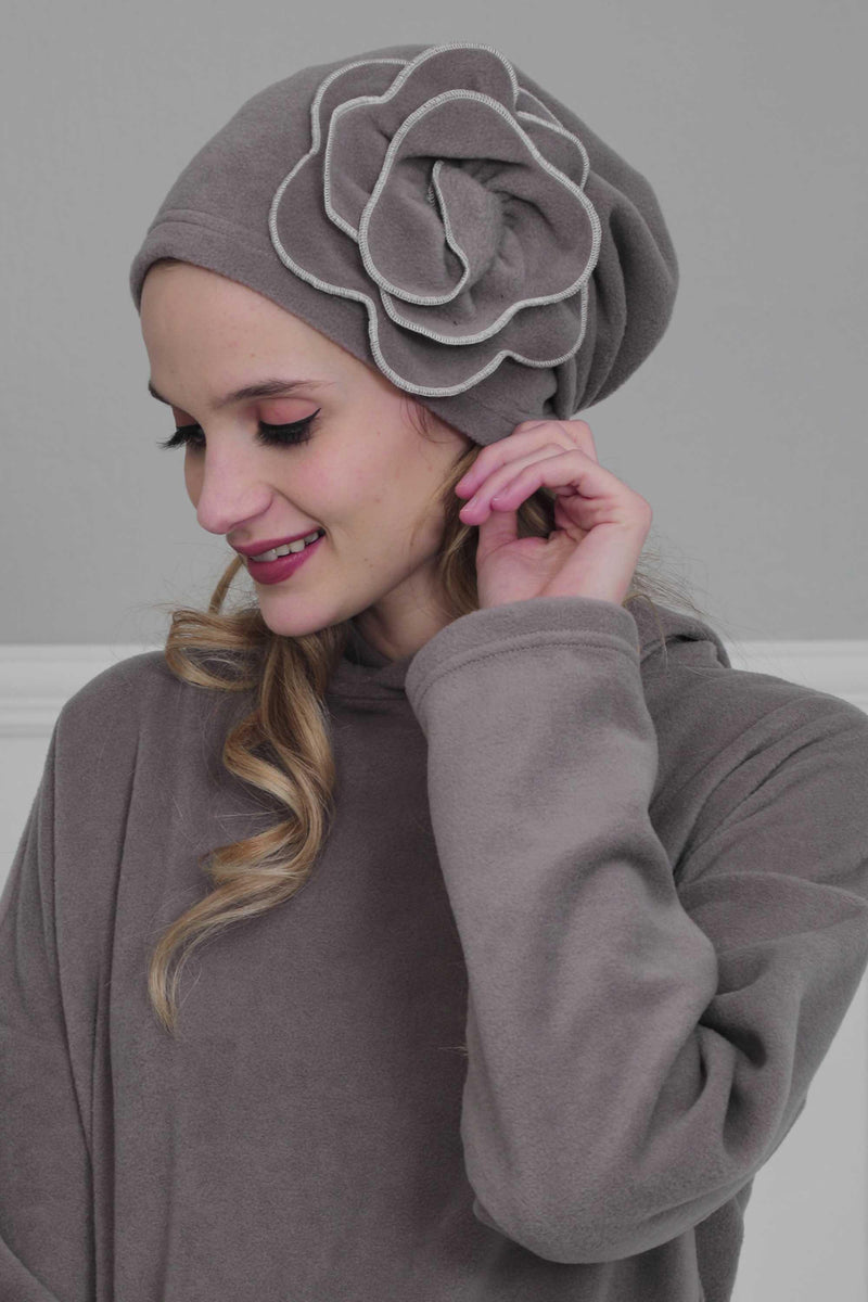 Elegant Rose Embellished Instant Turban for Women, Floral Soft Instant Turban with a Huge Handmade Rose Figure, Winter Instant Turban,B-61