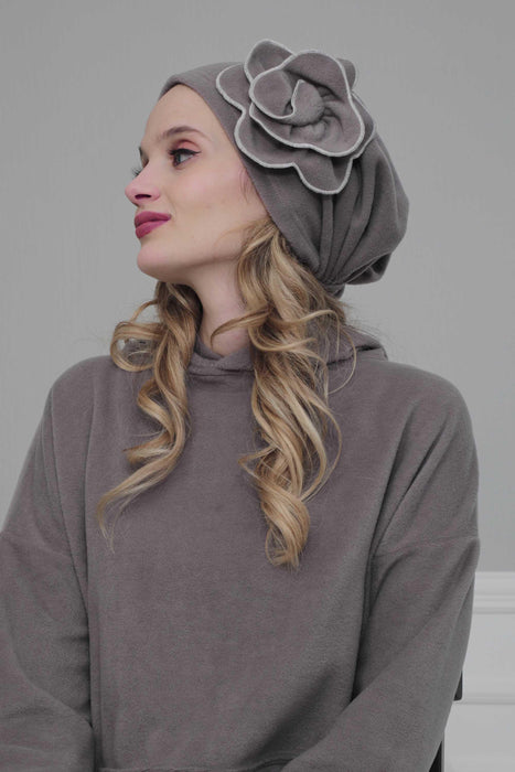 Elegant Rose Embellished Instant Turban for Women, Floral Soft Instant Turban with a Huge Handmade Rose Figure, Winter Instant Turban,B-61
