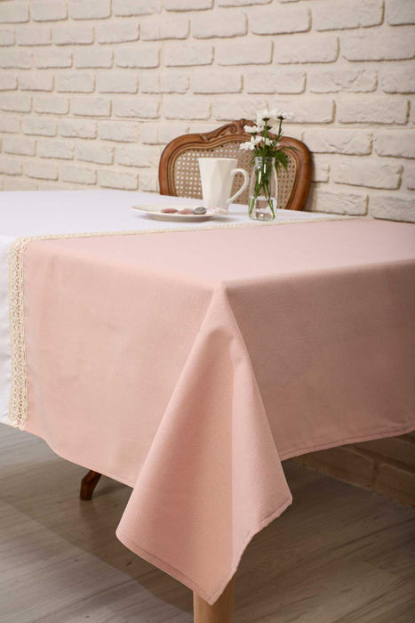 Classic Two Colours Large Tablecloth, 59x79 Inches Cotton Blend Dining Room Tablecloth with Lace Trim, Cottagecore Two-Tone Tablecloth,M-3K