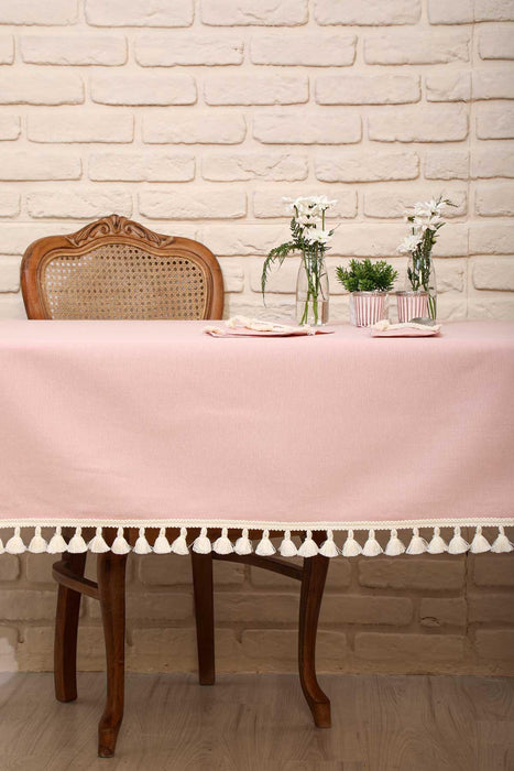 Bohemian Cotton Tassel Tablecloth, 63x87 Inches Christmas Tablecloth with Beautiful Tassels, Cotton Blend Tablecloth for Cozy Kitchens,M-1B