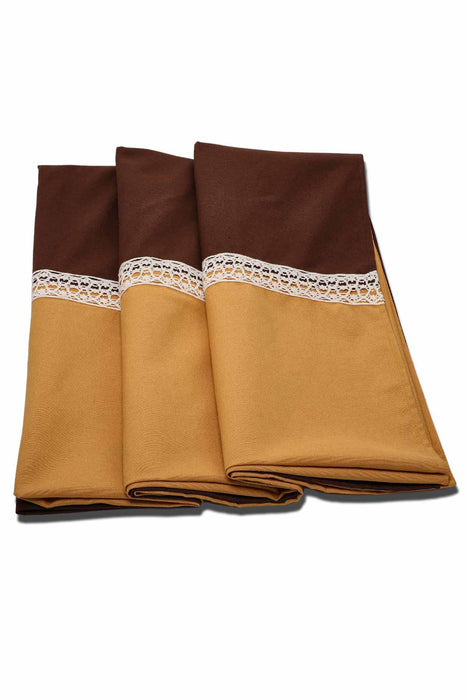 Dual-Tone Rustic Cotton Tablecloth with Lace Trim, Classic Two-Tone Dining Room Tablecloth, Cottagecore Two Colours Large Tablecloth,M-3B