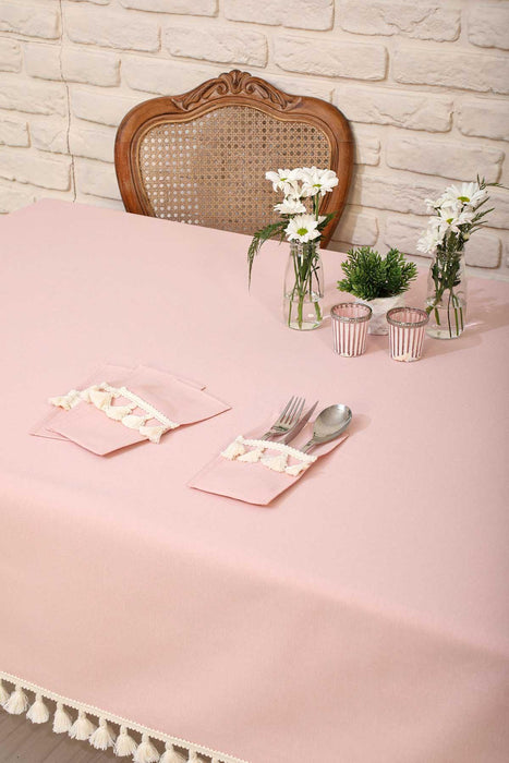 Boho Style Tassel Tablecloth, 59x79 Inches Tasseled Cotton Kitchen Tablecloth adorned with Tassels, Modern Kitchen Table Decoration,M-1K