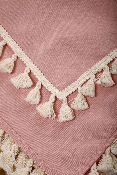 Boho Style Tassel Tablecloth, 59x79 Inches Tasseled Cotton Kitchen Tablecloth adorned with Tassels, Modern Kitchen Table Decoration,M-1K