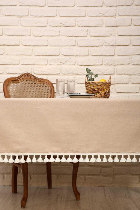 Boho Style Tassel Tablecloth, 59x79 Inches Tasseled Cotton Kitchen Tablecloth adorned with Tassels, Modern Kitchen Table Decoration,M-1K
