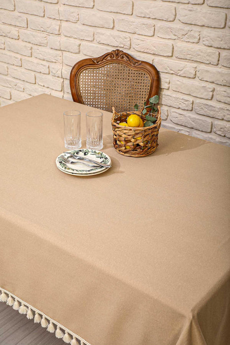 Boho Style Tassel Tablecloth, 59x79 Inches Tasseled Cotton Kitchen Tablecloth adorned with Tassels, Modern Kitchen Table Decoration,M-1K