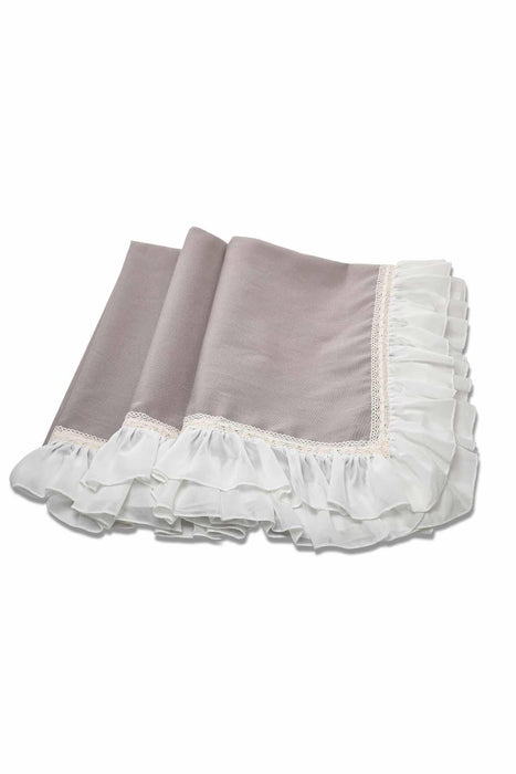 Romantic Ruffle Lace-Trim Tablecloth Cotton Blend Washable Large Tablecloth 63x87 Inches, Ruffle Edged Tablecloth for Dining Table,M-2B