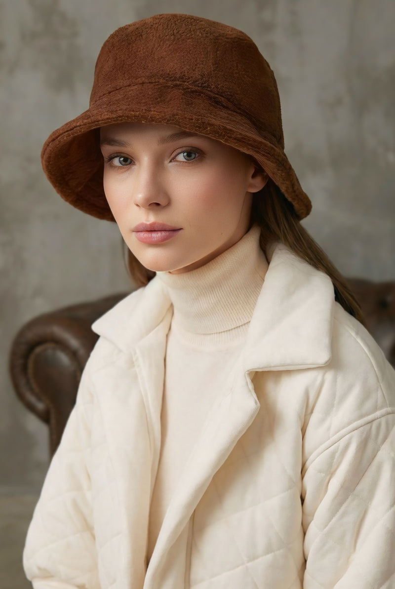 Winter Felted Wool Bucket Hat for Women, Warm and Soft Modest-Friendly Design Winter Bucket Hat,B-99DK