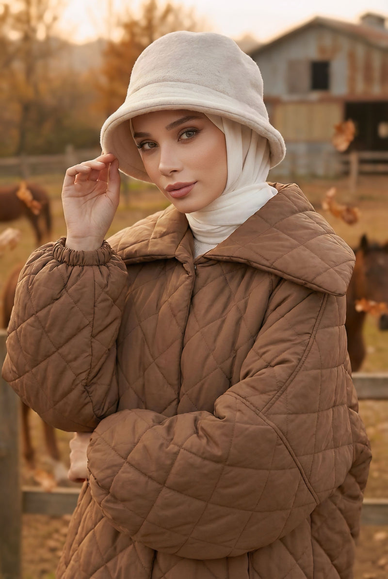 Winter Felted Wool Bucket Hat for Women, Warm and Soft Modest-Friendly Design Winter Bucket Hat,B-99DK