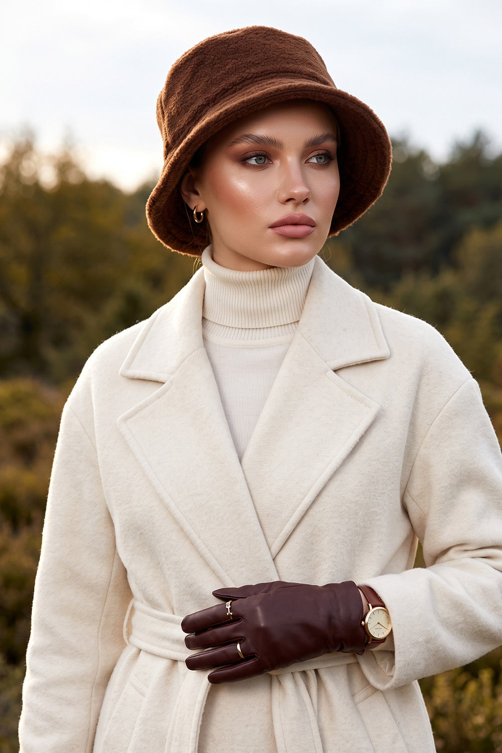 Winter Felted Wool Bucket Hat for Women, Warm and Soft Modest-Friendly Design Winter Bucket Hat,B-99DK Brown