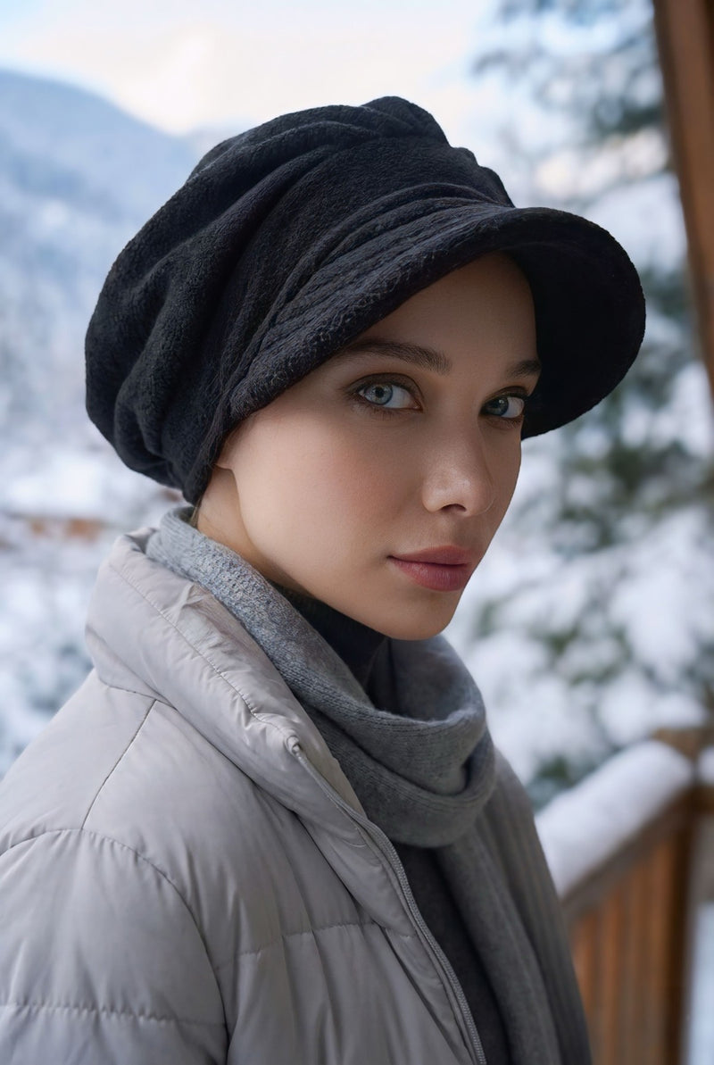 Winter Felted Wool Visor Women Turban Hat, Modest-Friendly Women Turban Hat for Cold Weathers,B-73DK