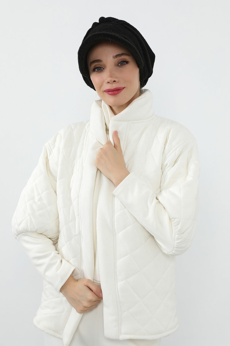 Winter Felted Wool Visor Women Turban Hat, Modest-Friendly Women Turban Hat for Cold Weathers,B-73DK