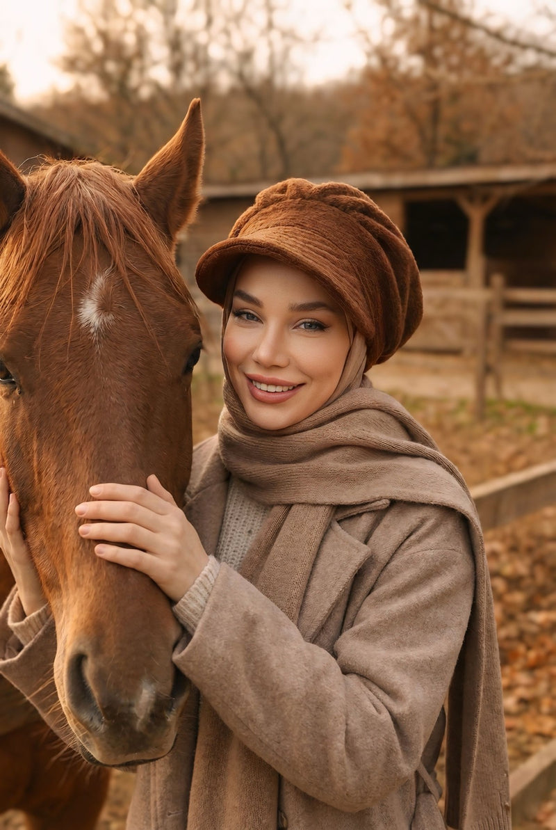 Winter Felted Wool Visor Women Turban Hat, Modest-Friendly Women Turban Hat for Cold Weathers,B-73DK