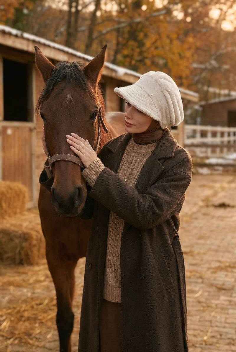 Winter Felted Wool Visor Women Turban Hat, Modest-Friendly Women Turban Hat for Cold Weathers,B-73DK