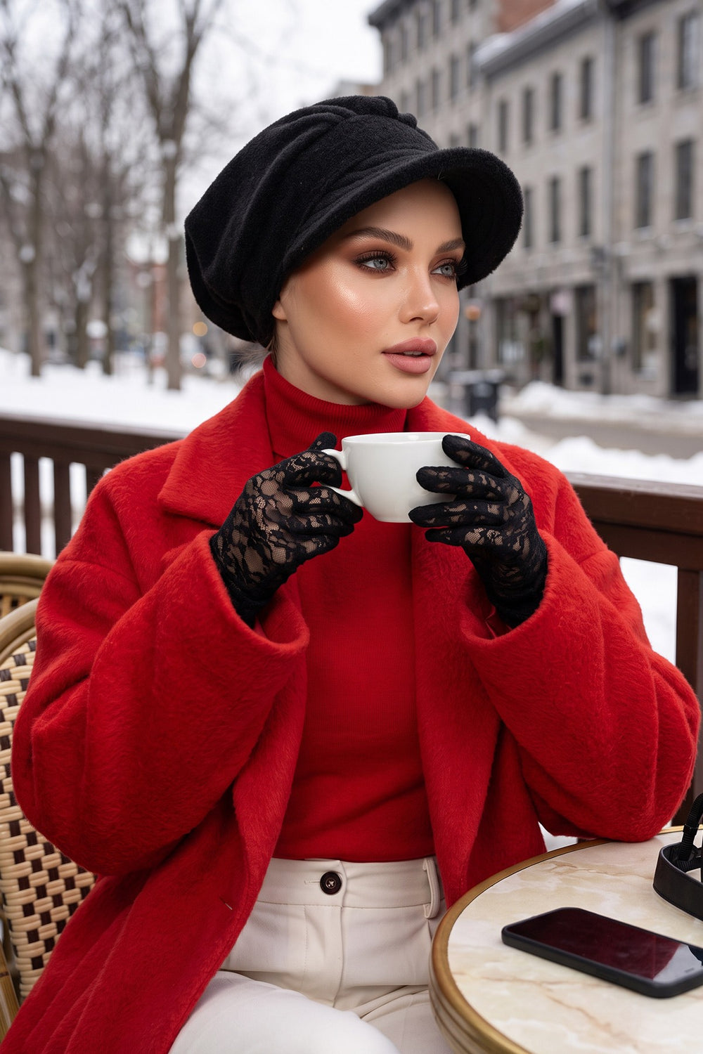 Winter Felted Wool Visor Women Turban Hat, Modest-Friendly Women Turban Hat for Cold Weathers,B-73DK Black