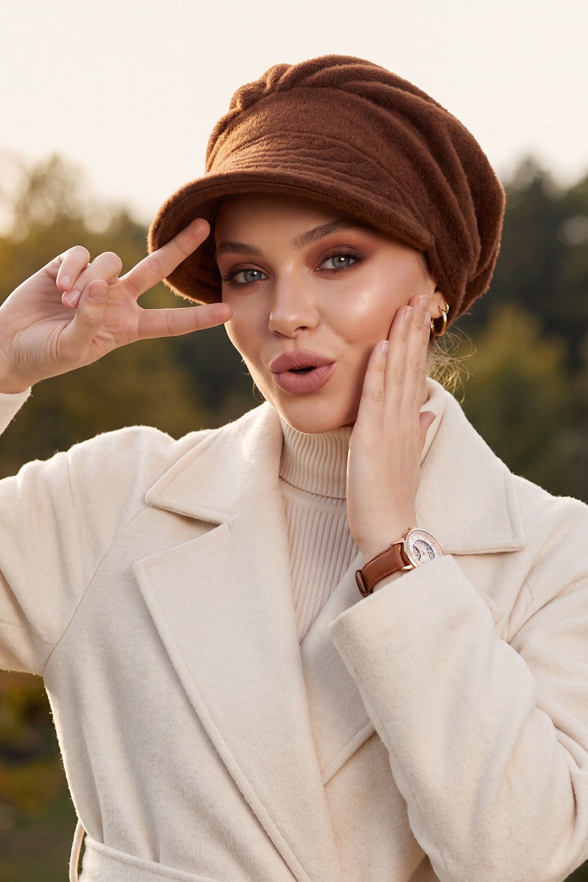 Winter Felted Wool Visor Women Turban Hat, Modest-Friendly Women Turban Hat for Cold Weathers,B-73DK Brown