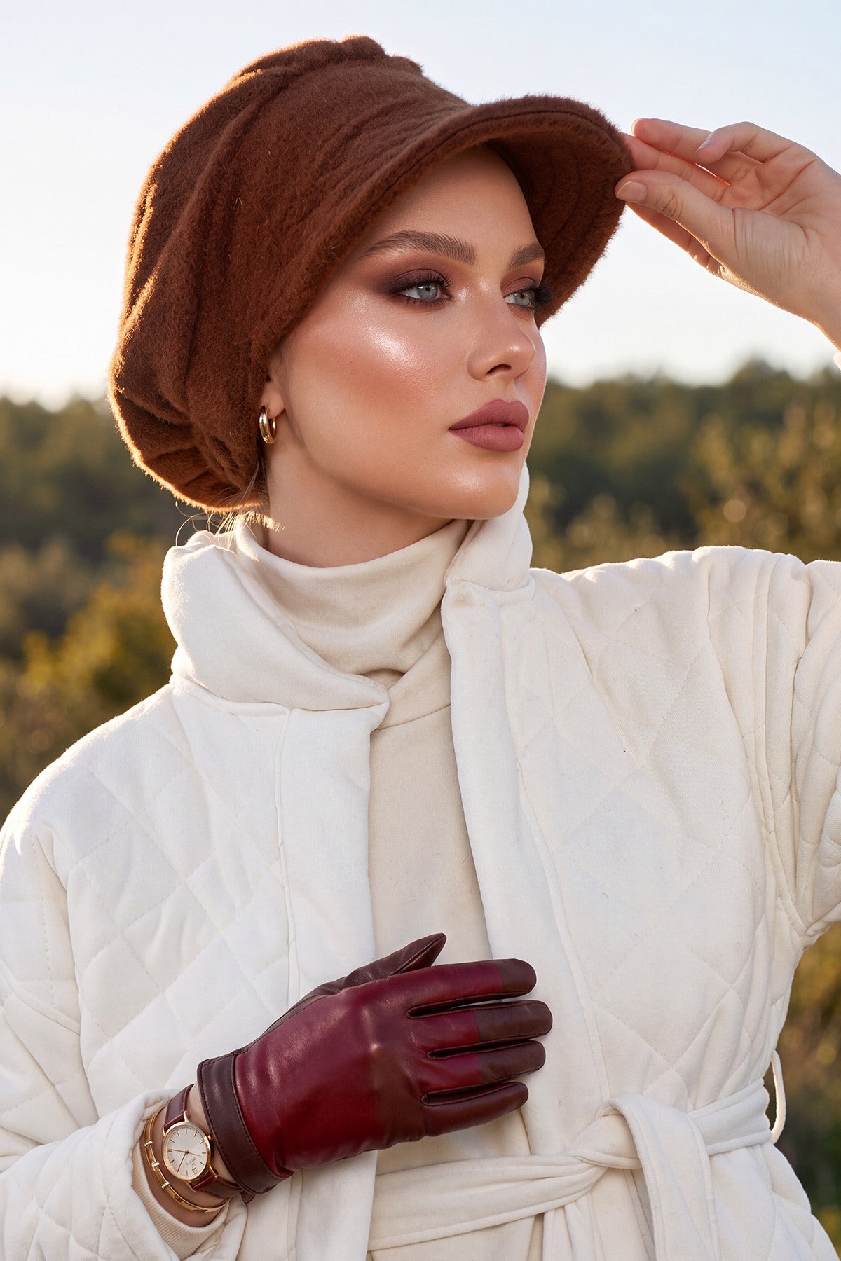Winter Felted Wool Visor Women Turban Hat, Modest-Friendly Women Turban Hat for Cold Weathers,B-73DK