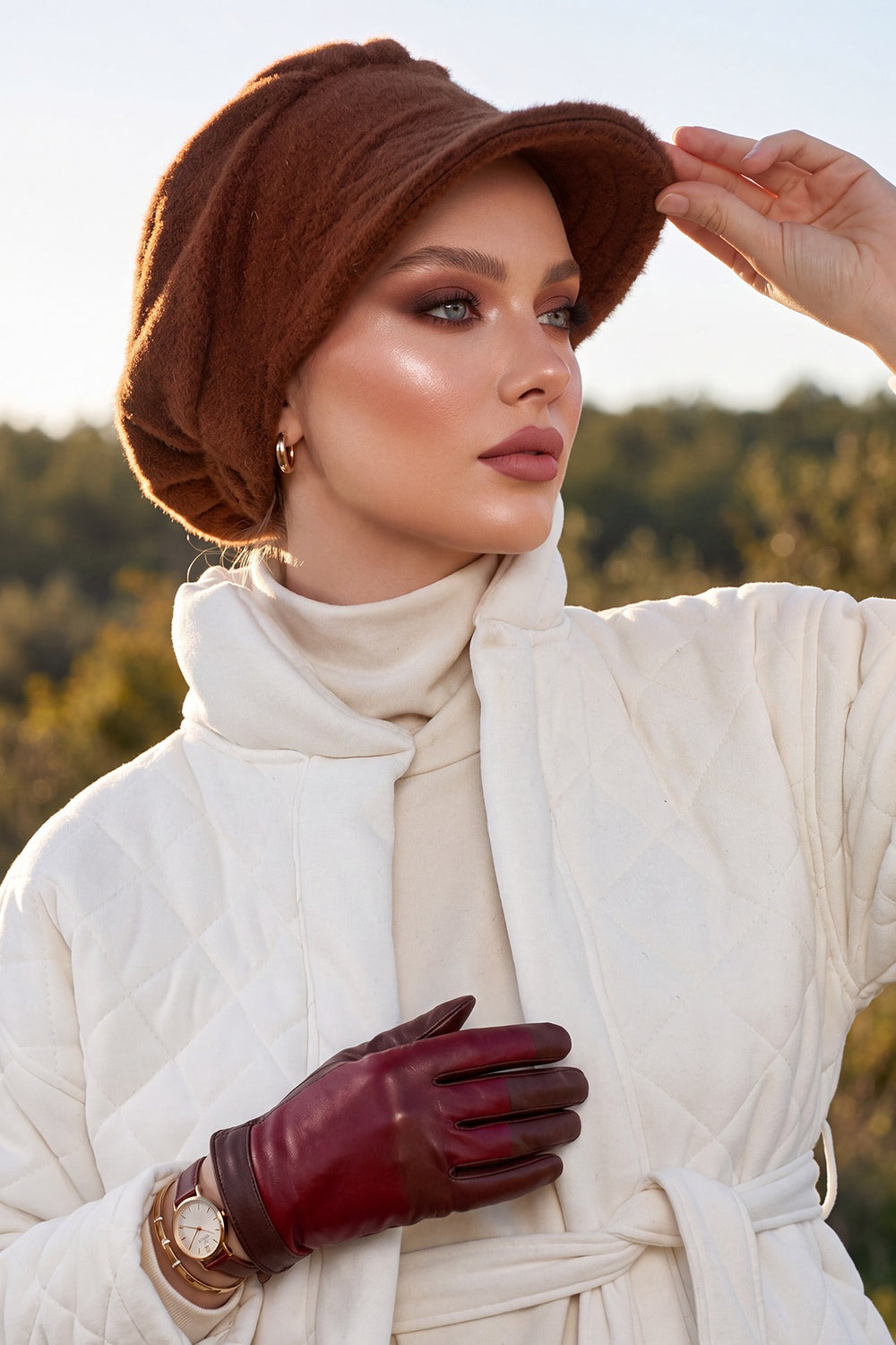 Winter Felted Wool Visor Women Turban Hat, Modest-Friendly Women Turban Hat for Cold Weathers,B-73DK