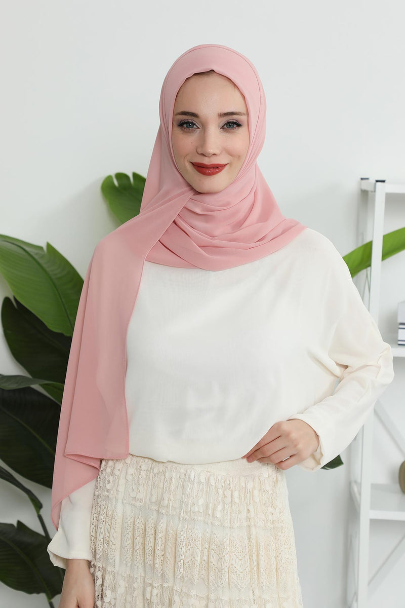 Women Instant Chiffon Shawl Modesty Turban Hijab Head Wrap Ready to Wear Women Headscarf made from Chiffon Fabric with Color Options,PS-11 Powder