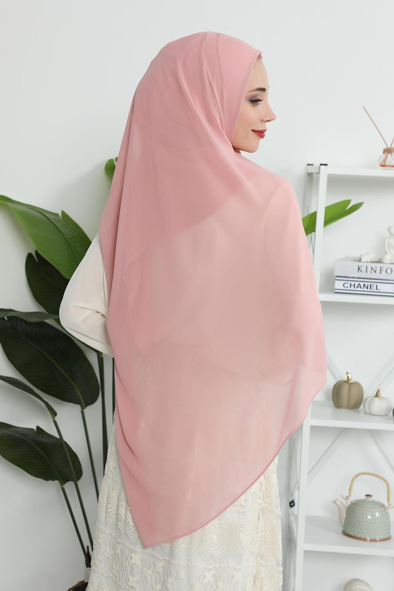 Women Instant Chiffon Shawl Modesty Turban Hijab Head Wrap Ready to Wear Women Headscarf made from Chiffon Fabric with Color Options,PS-11 Powder