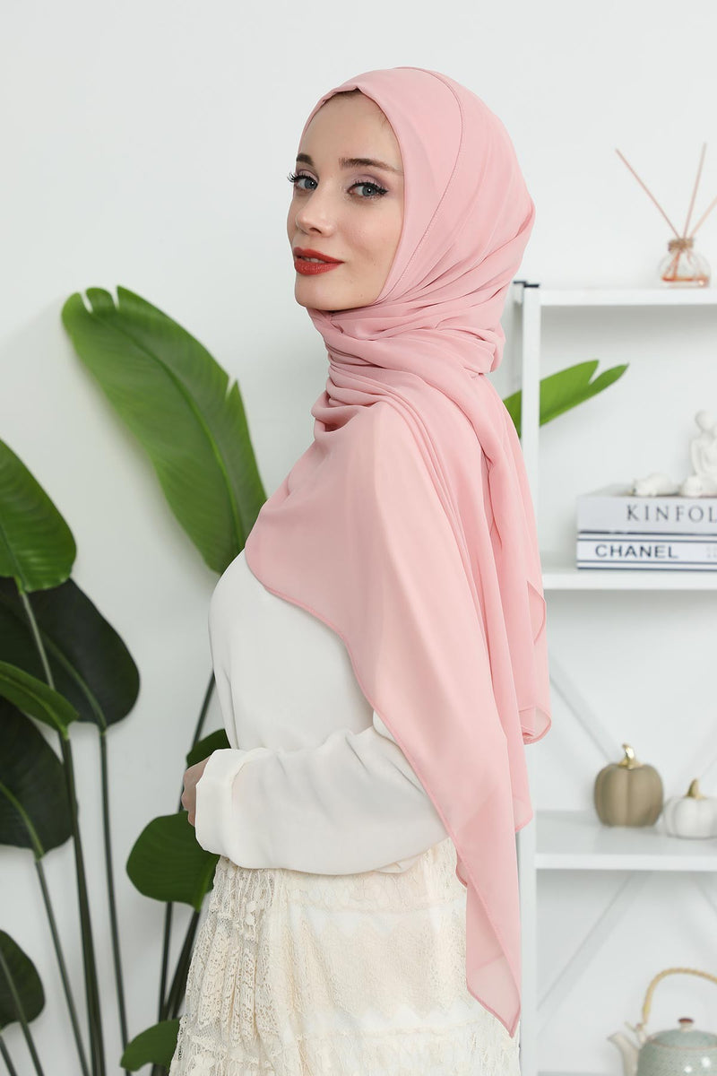Women Instant Chiffon Shawl Modesty Turban Hijab Head Wrap Ready to Wear Women Headscarf made from Chiffon Fabric with Color Options,PS-11 Powder