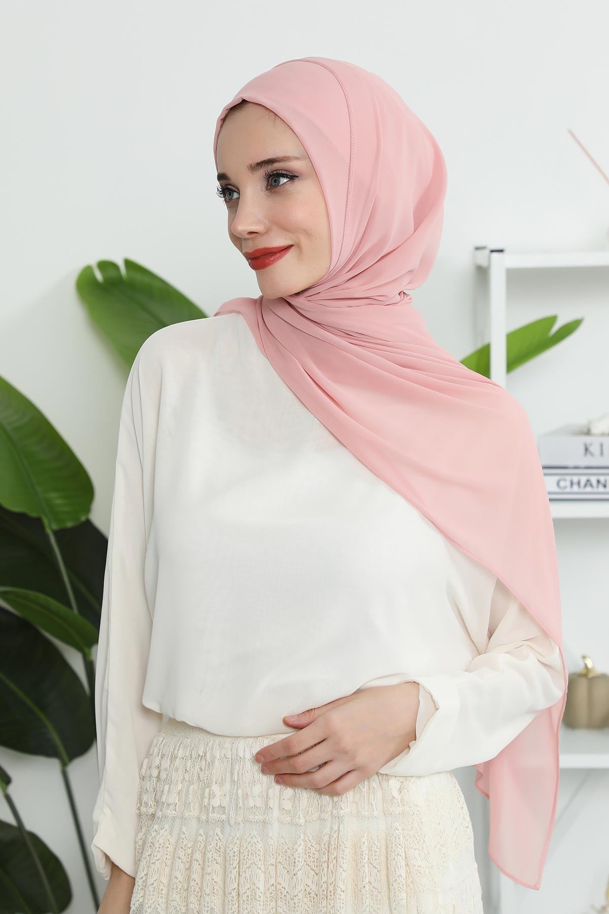 Women Instant Chiffon Shawl Modesty Turban Hijab Head Wrap Ready to Wear Women Headscarf made from Chiffon Fabric with Color Options,PS-11 Powder