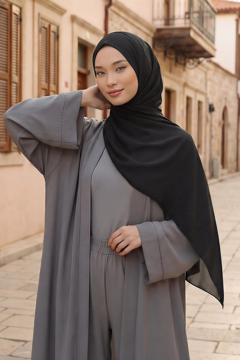 Women Instant Chiffon Shawl Modesty Turban Hijab Head Wrap Ready to Wear Women Headscarf made from Chiffon Fabric with Color Options,PS-11 Black