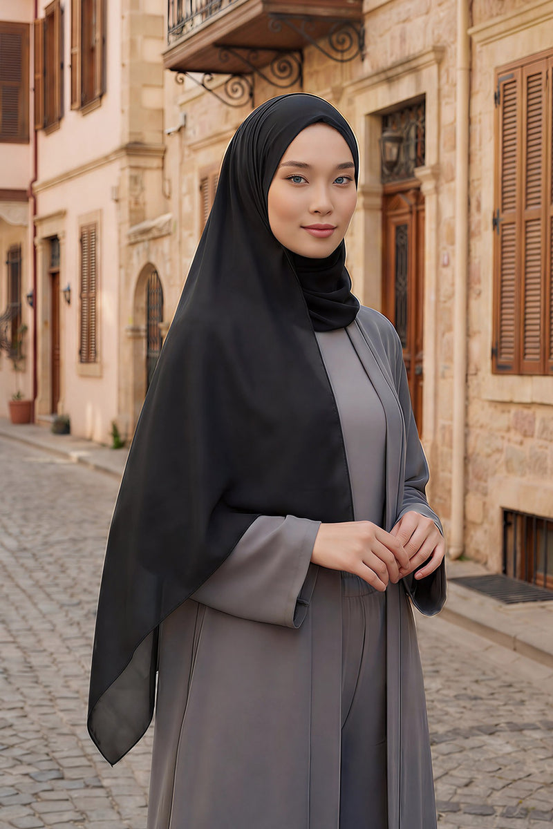 Women Instant Chiffon Shawl Modesty Turban Hijab Head Wrap Ready to Wear Women Headscarf made from Chiffon Fabric with Color Options,PS-11 Black