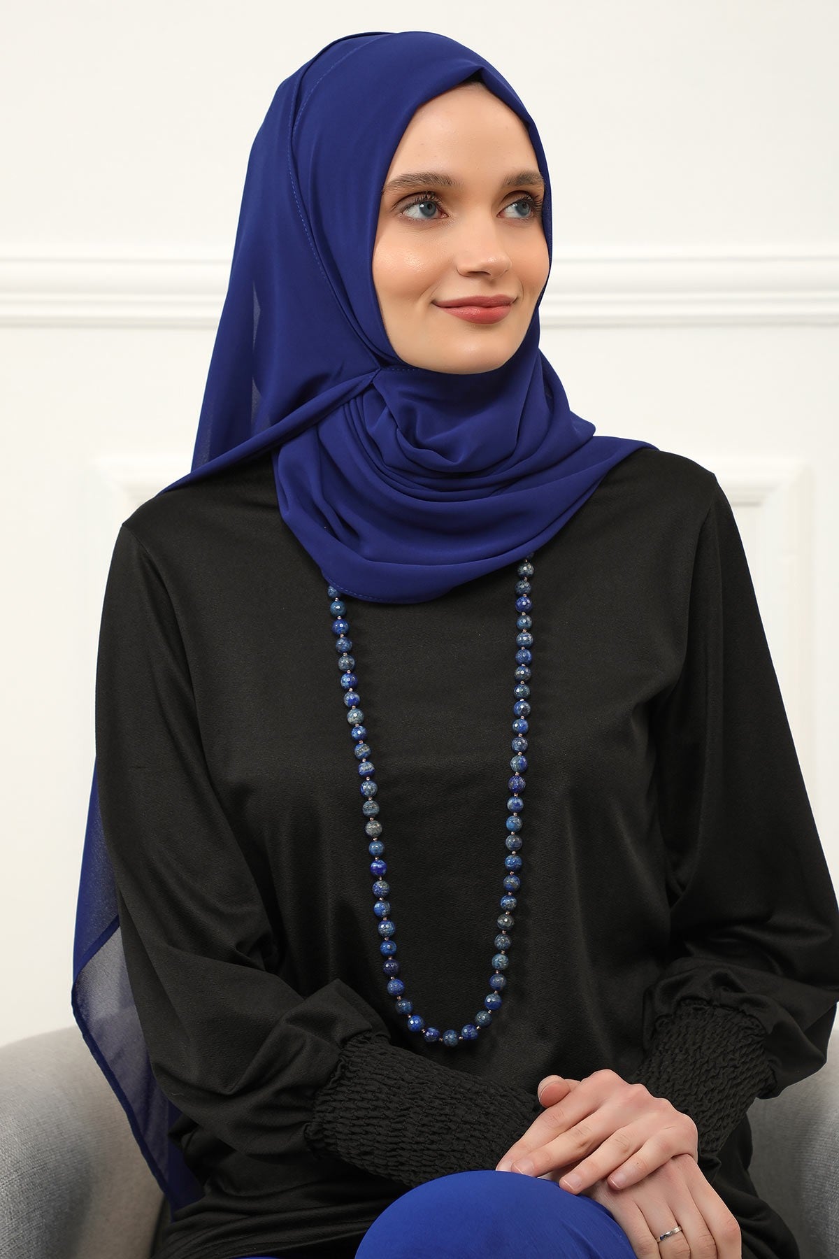 Women Instant Chiffon Shawl Modesty Turban Hijab Head Wrap Ready to Wear Women Headscarf made from Chiffon Fabric with Color Options,PS-11 Sax Blue