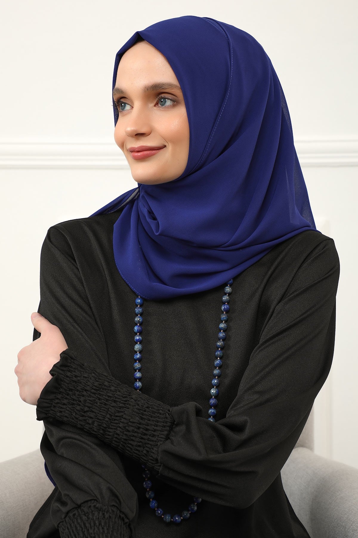 Women Instant Chiffon Shawl Modesty Turban Hijab Head Wrap Ready to Wear Women Headscarf made from Chiffon Fabric with Color Options,PS-11 Sax Blue