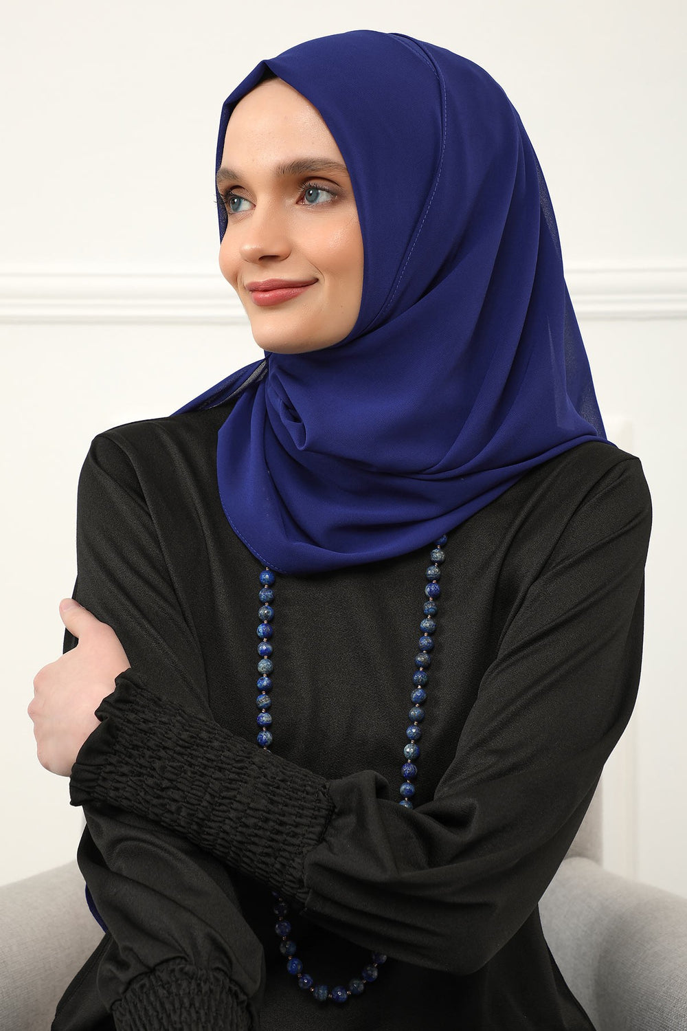Women Instant Chiffon Shawl Modesty Turban Hijab Head Wrap Ready to Wear Women Headscarf made from Chiffon Fabric with Color Options,PS-11 Sax Blue