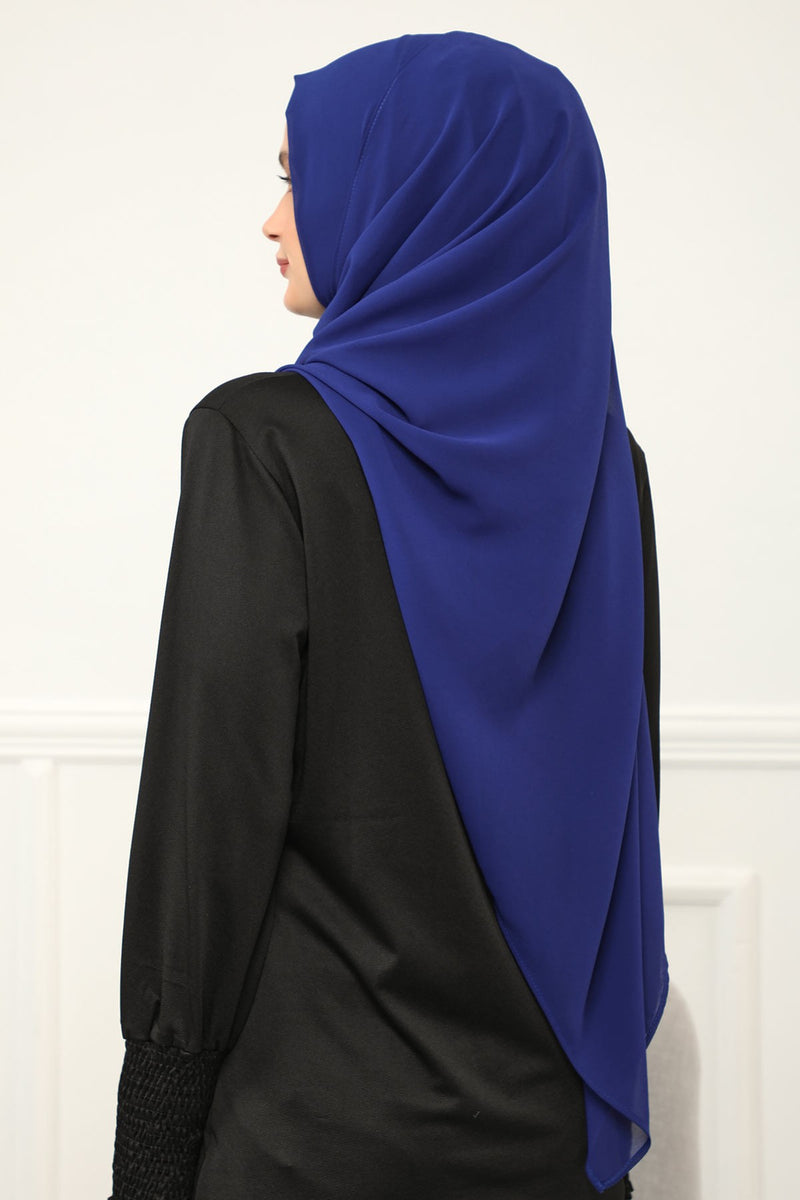 Women Instant Chiffon Shawl Modesty Turban Hijab Head Wrap Ready to Wear Women Headscarf made from Chiffon Fabric with Color Options,PS-11 Sax Blue