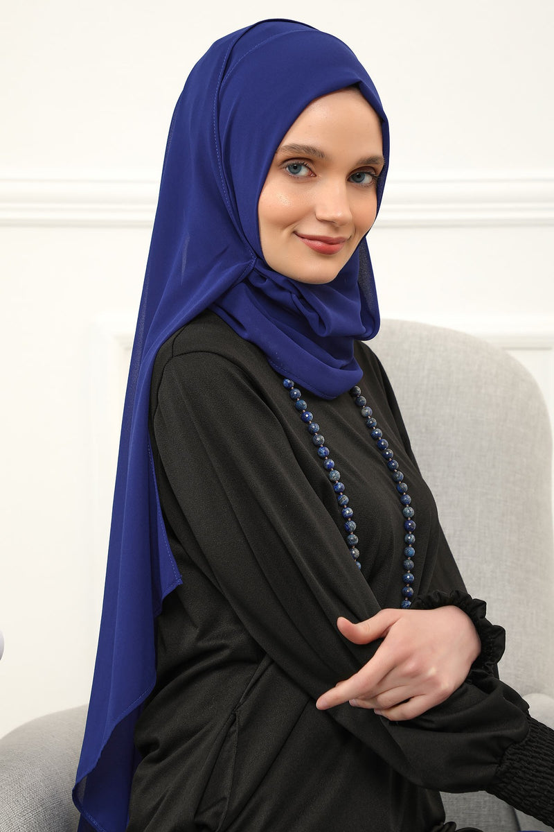 Women Instant Chiffon Shawl Modesty Turban Hijab Head Wrap Ready to Wear Women Headscarf made from Chiffon Fabric with Color Options,PS-11 Sax Blue