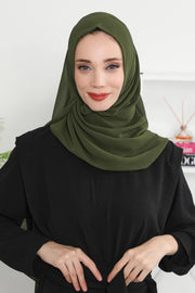 Women Instant Chiffon Shawl Modesty Turban Hijab Head Wrap Ready to Wear Women Headscarf made from Chiffon Fabric with Color Options,PS-11 Army Green