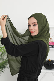 Women Instant Chiffon Shawl Modesty Turban Hijab Head Wrap Ready to Wear Women Headscarf made from Chiffon Fabric with Color Options,PS-11 Army Green