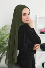 Women Instant Chiffon Shawl Modesty Turban Hijab Head Wrap Ready to Wear Women Headscarf made from Chiffon Fabric with Color Options,PS-11 Army Green